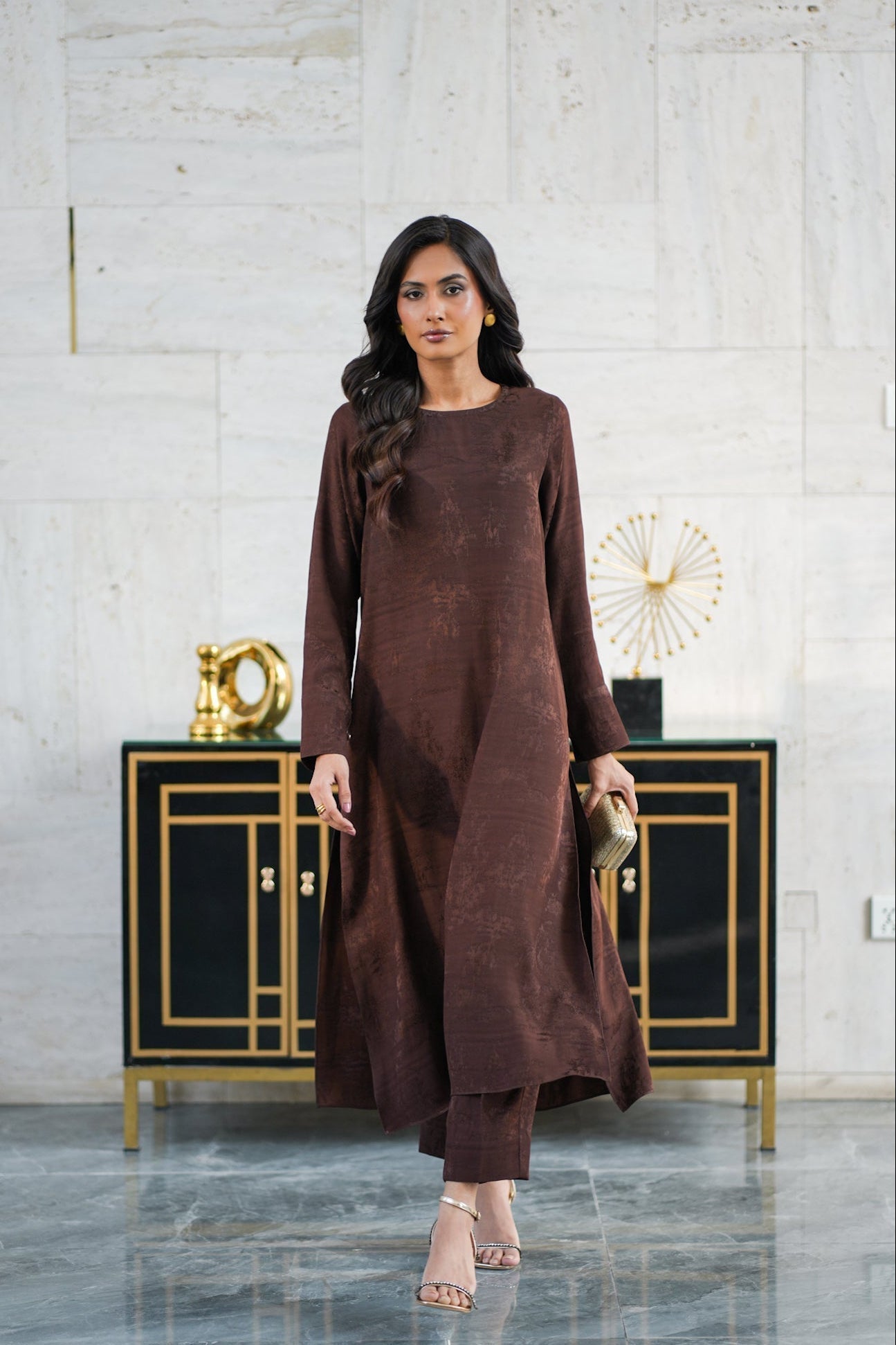 Mocha Embossed Silk Set